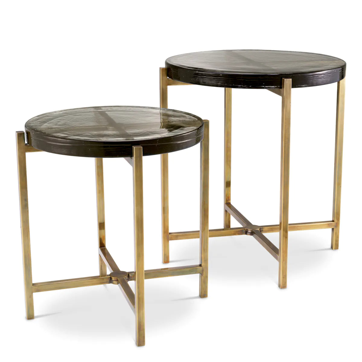 Bronze Glass Round Side Table Set (2), Eichholtz Hoxton